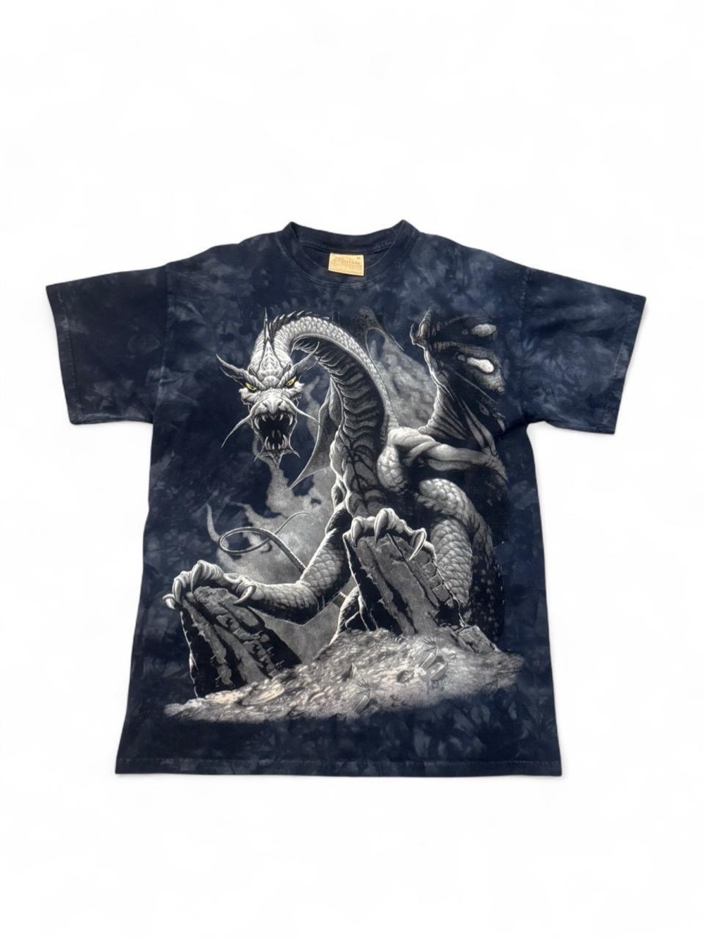 Vintage 2001 the mountain dragon big print AOP tie dye shirt navy blue M mens